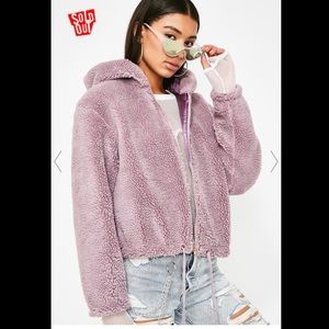 NWOT Lavender cropped teddy jacket